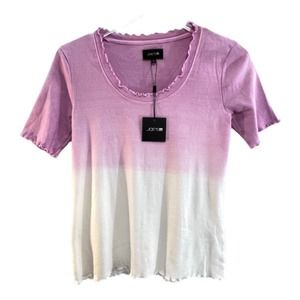 JOE’S💗Lavender to White Tie Dye Ombre T Shirt ruffled edges Scoop Neck NWT S